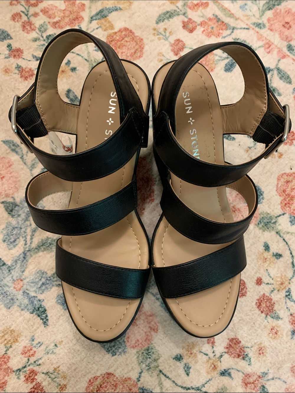 T.J.Maxx Black Triple-Strap Wedge Sandals NWT - Picture 6 of 9